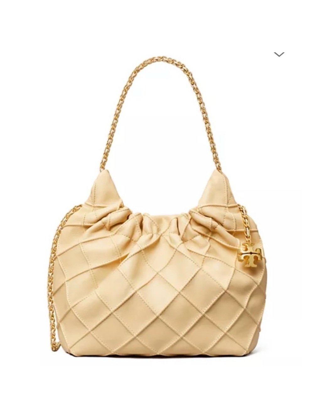 NEW Tory Burch Mini Fleming Leather Drawstring Crossbody Hobo Bag Vanilla